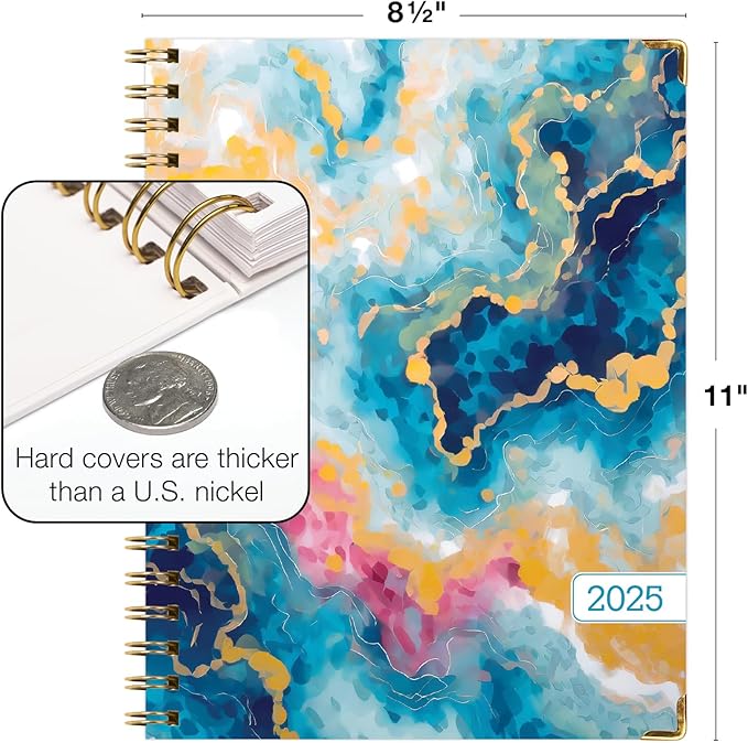 HARDCOVER 2025 Planner, 8.5"x11": 14 Months (November 2024 - December 2025), Daily Weekly Monthly Planner, Yearly Agenda, Bookmark, Pocket Folder and Sticky Note Set (Speckled Marble)