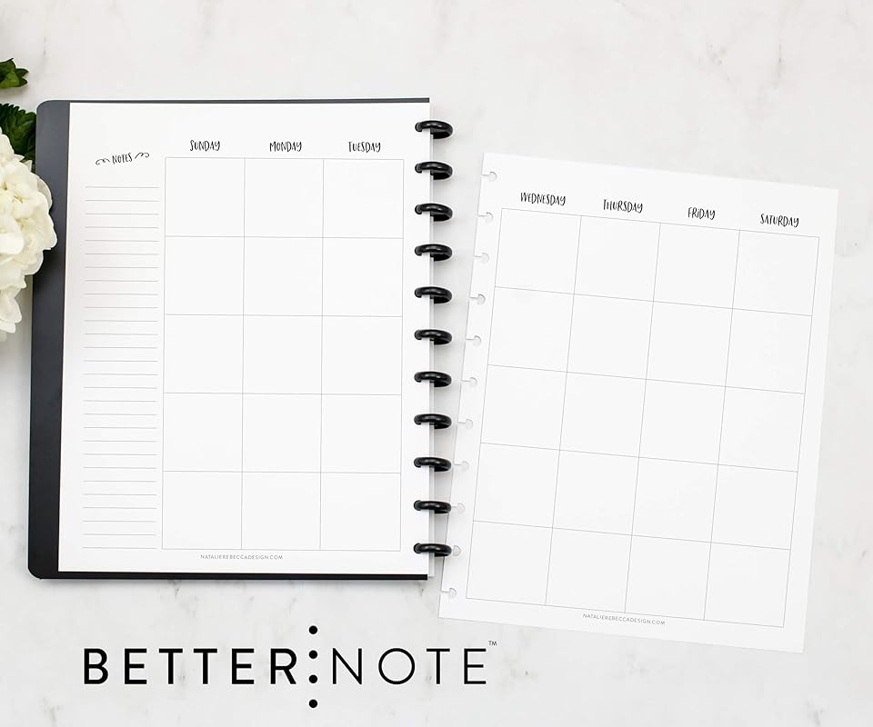 BetterNote Horizontal Undated Calendar Refill Pages for Disc Notebook, fits The Happy Planner, Discbound Levenger Circa, Staples Arc, TUL (Whimsy- 6 months, 11-Disc, 8.5"x11")