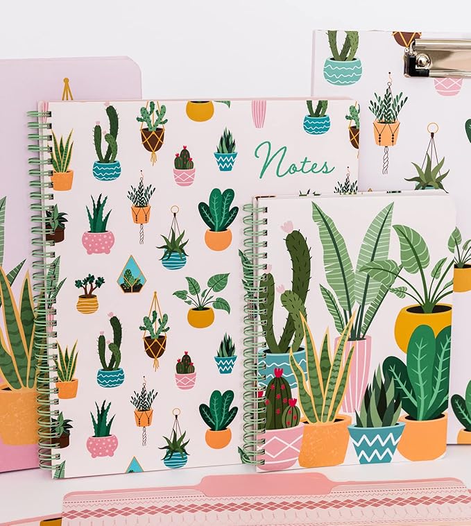 Steel Mill & Co Cute Large Spiral Notebook College Ruled, 11" x 9.5" with Durable Hardcover and 160 Lined Pages, Succulent