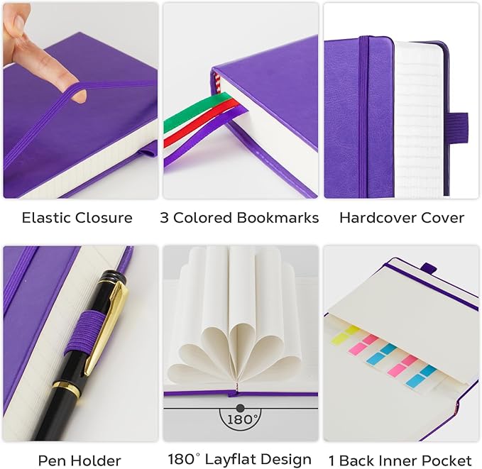 Large Journal Notebook 8.5 x 11, 320 Pages A4 College Ruled Notebook Journal for Writing Women Men, Leather Journal Notebook for School Work, Pearlescent Purple Notebook