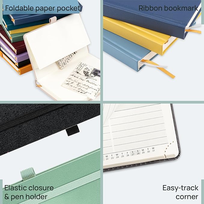 POPRUN Pocket Planner 2024-2025, [Pocket 4''x 6.25'' Hard Cover] Academic Year Calendar Daily Weekly and Monthly (July 24-June 25) with Hourly Time Slots, 100 GSM Paper - Black