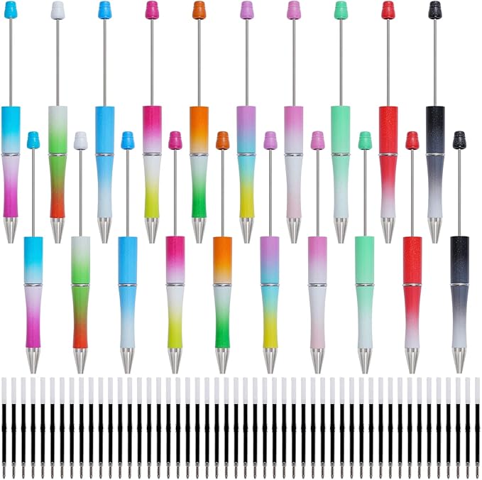 jiebor 20Pcs Beadable Pens Plastic Bead Ballpoint Pens Bulk with 50Pcs Black Ink Cute Cool Diy Pens for Journaling Women Students Teacher Graduation Christmas Gift Office School Supplies