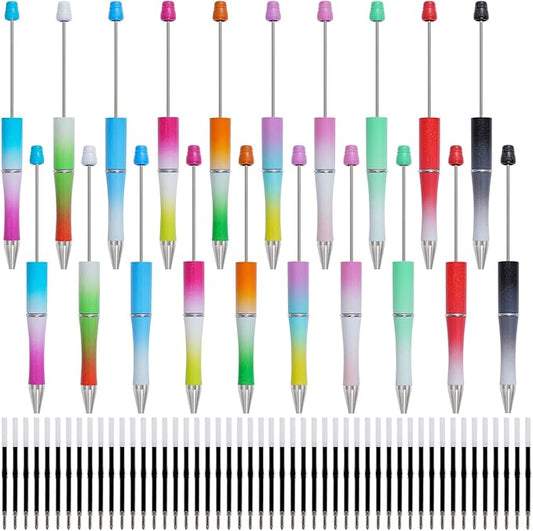 jiebor 20Pcs Beadable Pens Plastic Bead Ballpoint Pens Bulk with 50Pcs Black Ink Cute Cool Diy Pens for Journaling Women Students Teacher Graduation Christmas Gift Office School Supplies