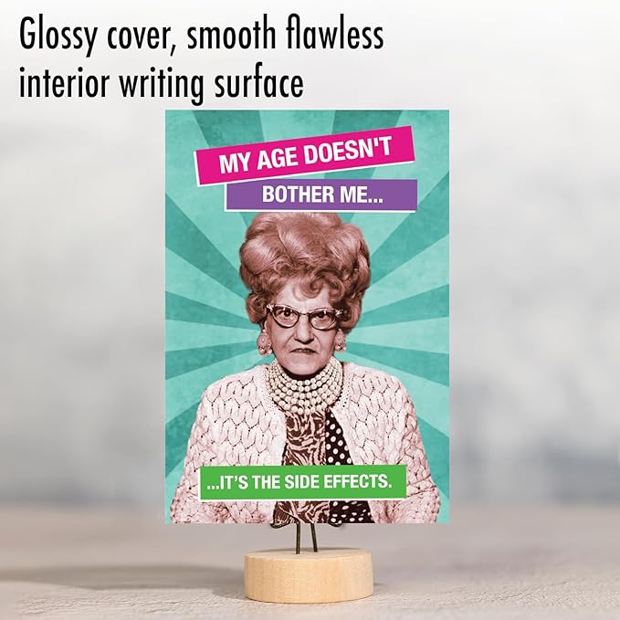 NobleWorks - 1 Funny Happy Birthday Greeting Card - Retro Old Woman Humor, Notecard Talk Bubbles - Side Effects C9356BDG