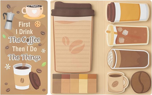 B1ykin Sticky Notes Set - Cartoon Theme Cute Self-Stick Notes Pad Teacher Appreciation Gifts， Self-Adhesive Writing Memo Pages Sticky to Do Notepad for Kids Employee School Office (Coffee Lovers)