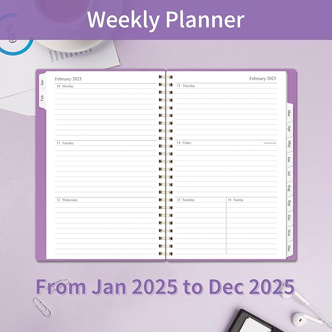 2025 Planner Weekly and Monthly, Calendar Planner with Monthly Tabs, 2025 Weekly Planner from Jan 2025 - Dec 2025, Weekly Monthly Planner with Spiral Binding- 6.3" X 8.5", Purple