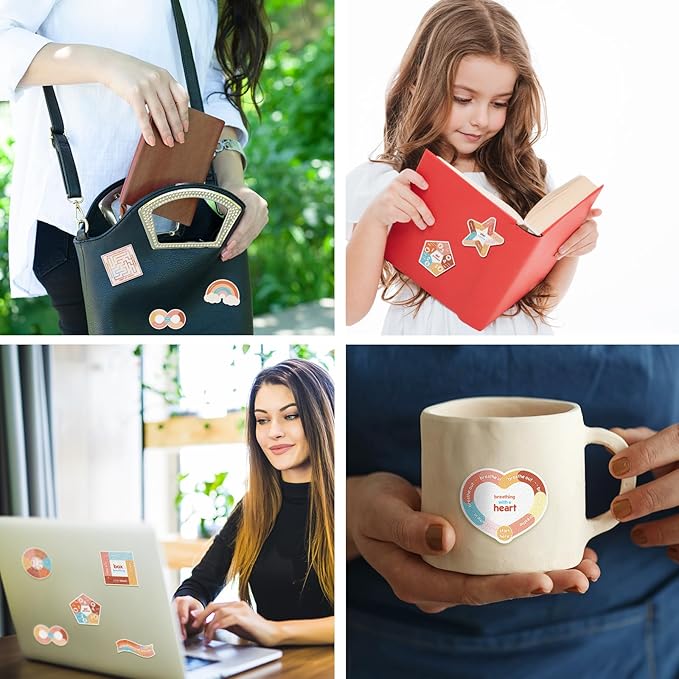 Libima 72 Pieces Anxiety Sensory Stickers Anxiety Textured Stickers Fidget Stickers Mindfulness Sticker School Counselor Supplies Adult Sensory Items Anxiety Relief, 9 Styles (Groovy Color)