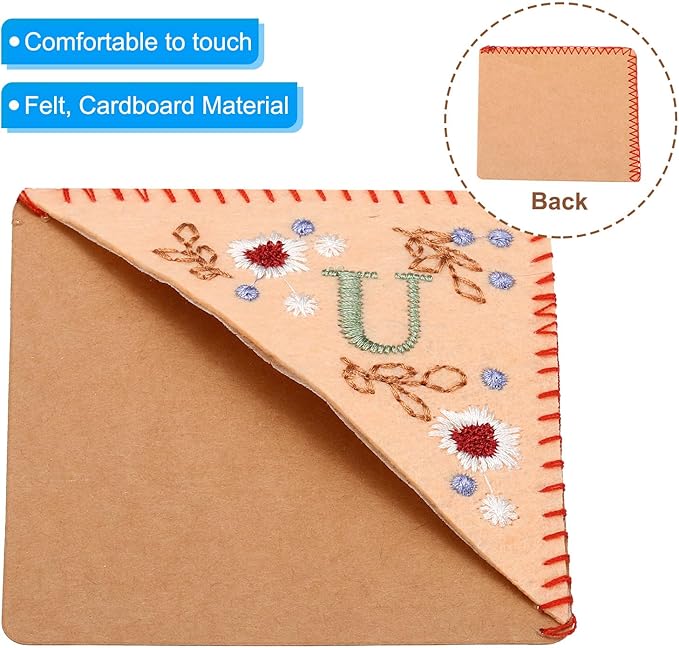 PATIKIL Personalized Embroidered Corner Bookmark, Cute Flower Felt Stitched Triangle Book Mark Page Marker for Women Men Book Lovers Teachers, Pink, Letter U