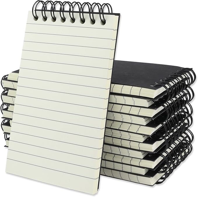 12 Pack Pocket Notebooks, 3x5 Small Notepads, Mini Spiral Notebooks, 60 Sheets/120 Pages,Lined College Ruled Paper, Memo Pads for Home, Office, School or Travel (Black)