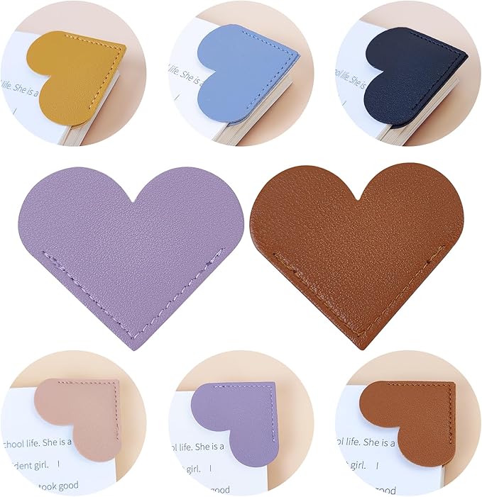 6 Pcs Leather Heart Bookmarks Cute Corner Bookmarks Book Accessories Reading Gifts