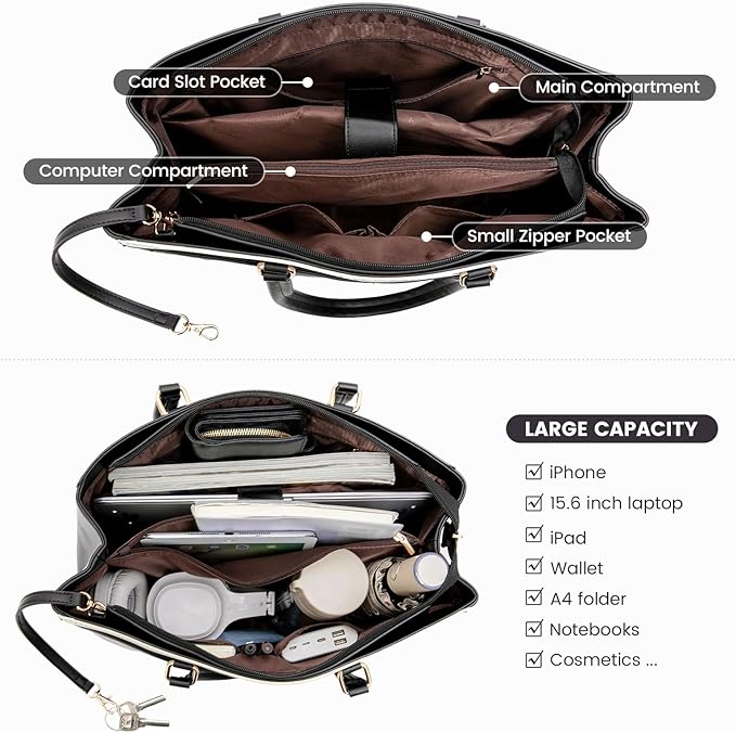 LOVEVOOK Laptop Bag for Women, 15.6 inch Laptop Tote Work Teacher Bags Cancas Computer Shoulder Bag,Black/Gray/White