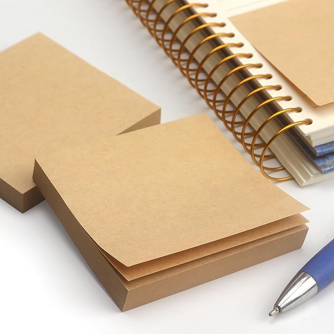Sticky Notes 3x3 Self-Stick Notes Pads with 6 Bright Colors, Easy to Post for Office, Shool, Home, 6 Pads/Pack, 100 Sheets/Pad(Kraft Paper)