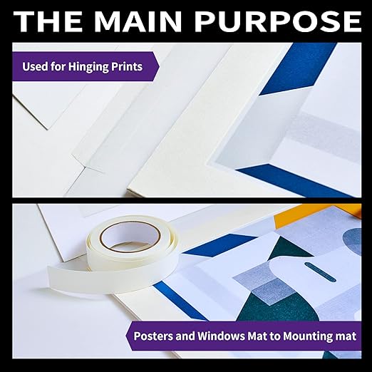 Linen Hinging Tape - Self-Adhesive Hinging Tape for Prints Matte Frames, Artwork Matting - Acid Free 1.25inch x 35ft