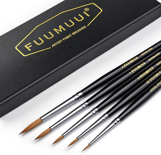 Kolinsky Sable Miniature Paint Brushes, Fuumuui 5pcs Professional Detail Fine Paint Brushes for Citadel, Vallejo, DND, Models - Sable Brushes for Watercolor, Gouache, Round #00000, #00, #0, #1, #3