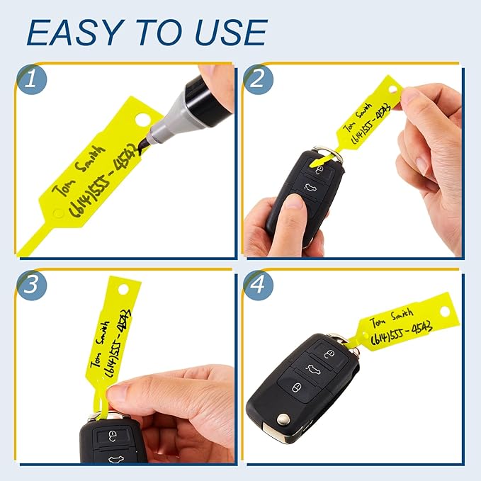 Lewtemi 1000 Pieces Self Lock Arrow ID Key Tags Car Parts Tags Key Ring Repair Labels for Office Automotive Shop Supplies(4 1/2'' X 3/4",Yellow)