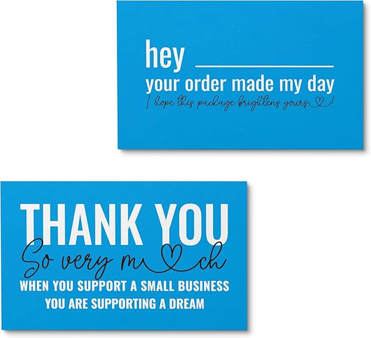 ITZAMNA Thank you for supporting small business cards Customer appreciation note cards Pink Script with Heart Pack of 100 sky blue