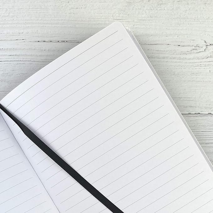 RICCO BELLO Wide Ruled Hardcover Diary Journal School Notebook for Kids, Tweens - Bookmark, Band Closure, Storage Pocket, 5.7 x 8.4 Inches, 192 Pages (Blue Shark)