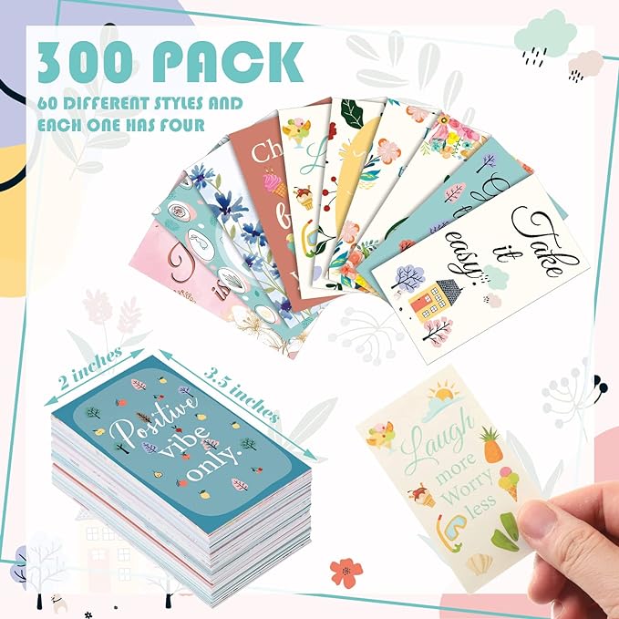 Jinei 300 Inspirational Affirmation Cards Positive Motivational Cards Small Mini Encouragement Quotes for Women Mother's Day Church(Flower Style)