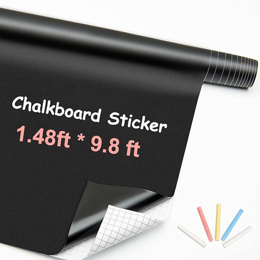 Large Chalkboard Wallpaper Stick and Peel(1.48ft.x9.8ft.) Chalk Board Wall Paper Chalk Paint Removable Renovate Blackboard Sticker with 5 Chalks for Home&Office Wall Board Sign(17.7 * 118Inches)