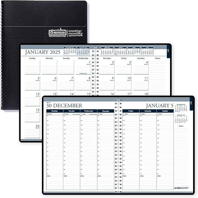 House of Doolittle 2025 Weekly and Monthly Calendar Planner, 6.9 x 8.75 Inches, Black, January - December (HOD286802-25)
