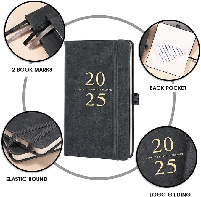 2025 Pocket Planner/Calendar - Pocket Planner 2025, JAN 2025 - DEC 2025, Pocket Calendar 2025 for Purse, 6.3'' × 3.8'', Elastic Bound, Bookmark, Inner Pocket, Agenda Planner with Pen Holder