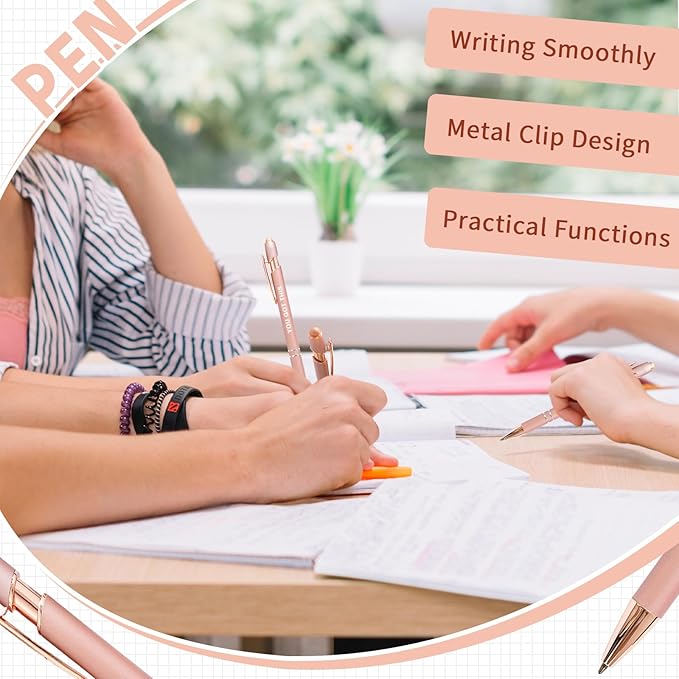 Stylus Pens for Touch Screens, 12 Pack Rose Gold Inspirational Pens, 1.0mm Medium Point BallPoint Pens, Cute Pens Nurse Gifts Office Supplies for Women (Motivational, 12 Pcs Rose Gold)