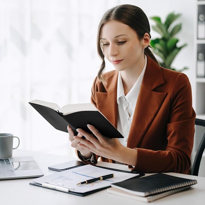 Hardcover Executive Notebooks, 160 Pages Line Ruled Classic Notebook Journal, Leather Notebooks with Pen for Bussiness College Writing Black