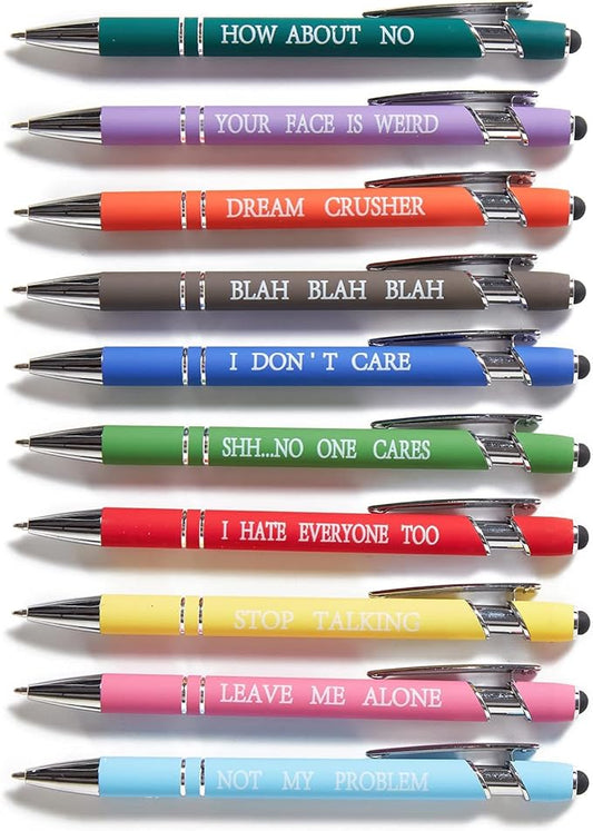 10PCS Funny Multicolored Ballpoint Pens with Complaining Quotes and Touch Screen Function Office Gifts Negative Passive Ballpoint Pens
