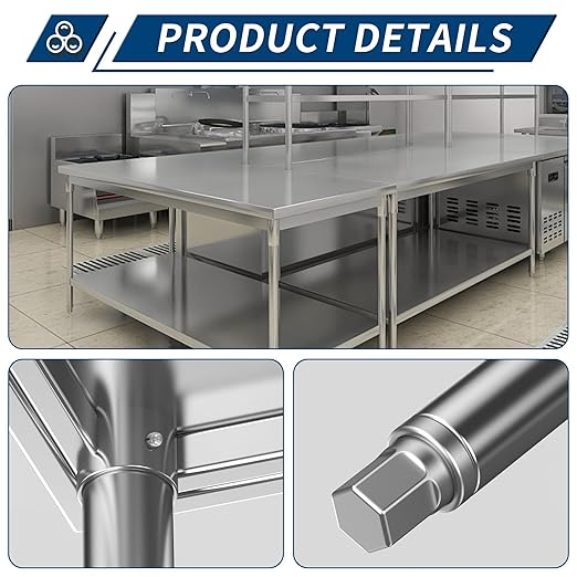 Stainless Steel Table for Prep & Work 24 x 24 Inches, NSF Commercial Heavy Duty Food Prep Worktable with Undershelf for Restaurant, Home and Hotel Christmas Preparation Table