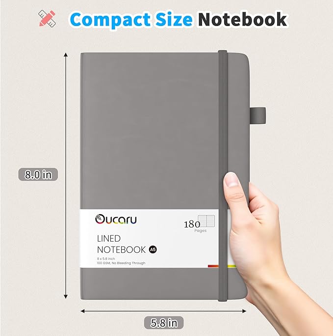 Lined Journal Notebook, 4 Pack, 180 Pages, A5 Journals for Writing, 100 GSM Thick Paper, Small Notebooks Daily Journal for Women Men Work, Business, School, Travel Supplies