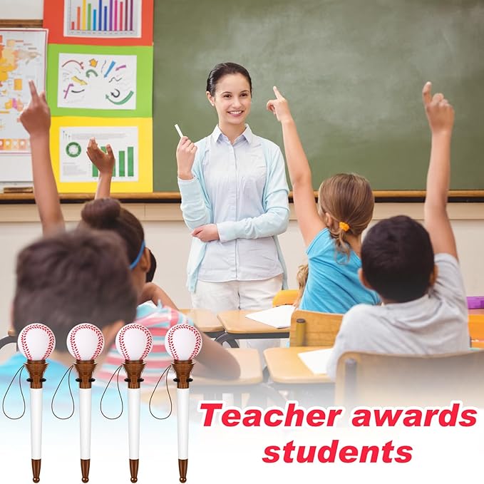 Lincia 24 Pcs Sport Funny Pen Hoop Ballpoint Novelty Bulk Plastic Sports Soccer Basketball Baseball Football Tennis Golf Themed Pen for Birthday Party School Award Party Favor Supplies(Baseball)