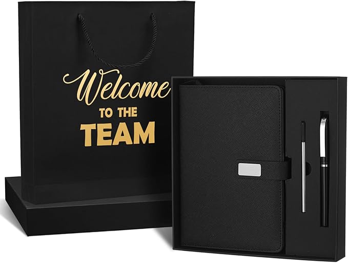 SaieGlossy New Employee Welcome to The Team Gift Sets Notebook and Pen Welcome to The Team Box Employee Appreciation Gift Sets for New Office Worker(Black)