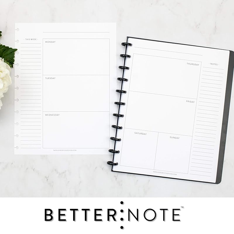 BetterNote Horizontal Undated Calendar Refill Pages for Disc Notebook, fits The Happy Planner, Discbound Levenger Circa, Staples Arc, TUL (Classic- 6 months, 11-Disc, 8.5"x11")