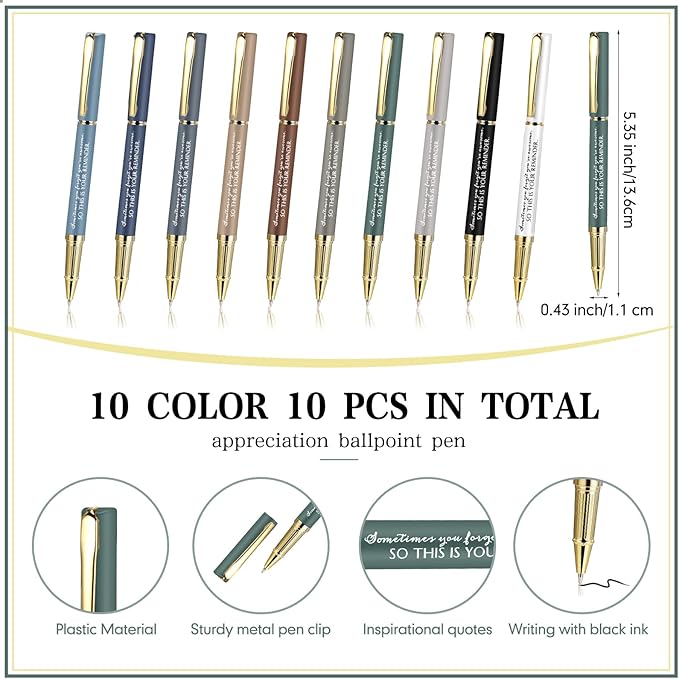 PerKoop 10 Set Thank You Gifts Inspirational Ballpoint Pens with Gift Boxes Bulk Appreciation Party Favors for Employee Coworker Staff Team Friends Office Supplies(Macaron,Reminder)