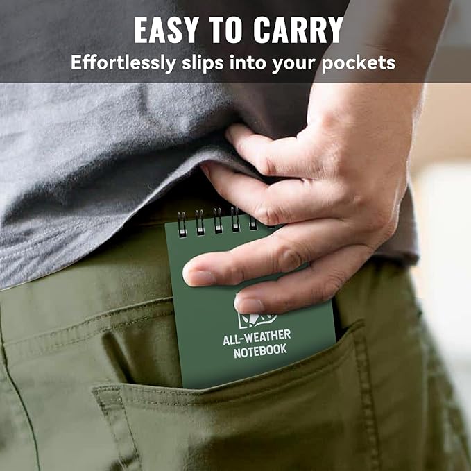 POPYOLA 8 Pack Waterproof Pocket Notebook, 3 x 5 Pocket Notepad, All Weather Small Mini Spiral Notepad with 100 Lined Pages for Outdoor Office School