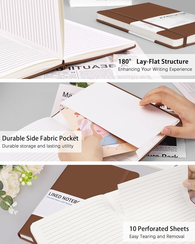 Hardcover Journal Notebooks, 10 Packs A5 Lined Journals Bulk for Writing 200 Pages/100Sheets, 8.4 x 5.8 inch, Classic Ruled Notebook for Work/Travel/College/Note Taking(Brown)