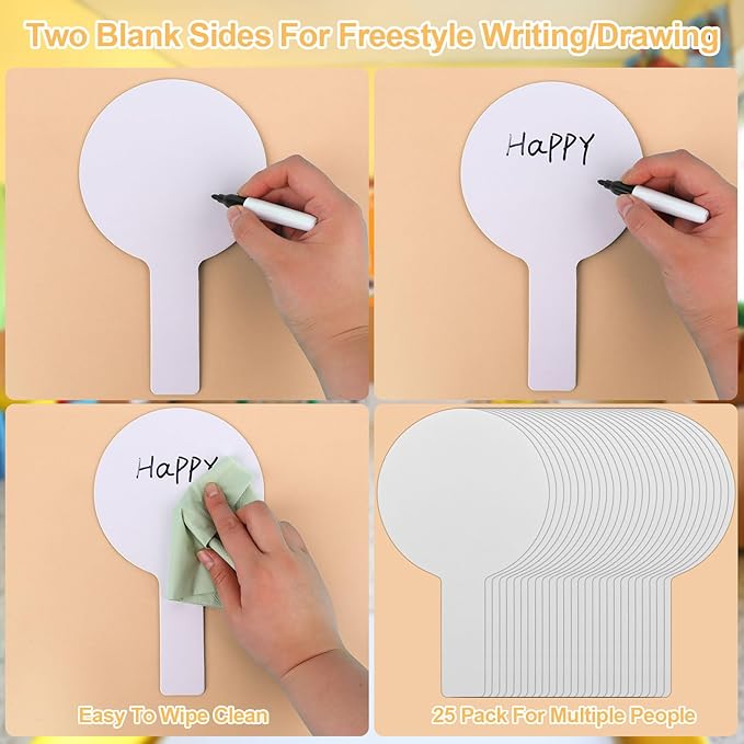 25 Pieces Dry Erase Answer Paddles Handheld Double Sided Paddles Mini White Boards Small White Board Dry Erase Signs Auction Paddles for Students Classroom Voting Games