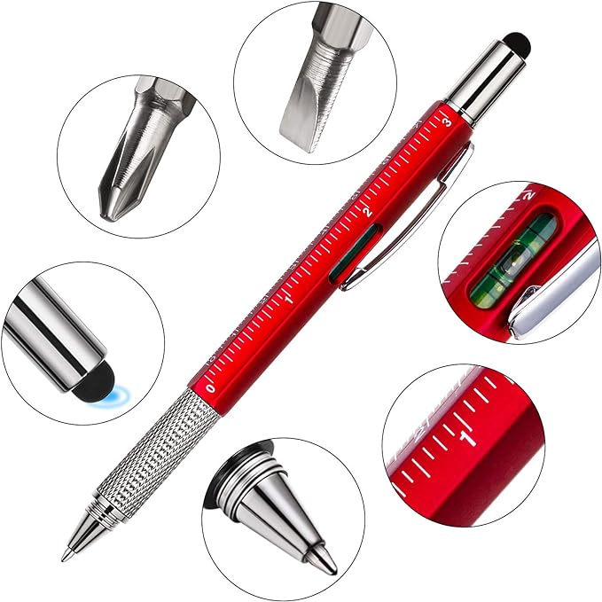 Zhanmai 8 Pcs Gift Pen for Men 6 in 1 Multitool Tool Pen with Refills Screwdriver, Ruler, Levelgauge,Fathers Christmas Graduation party Supplies(Gold, Black, Silver, Yellow, Red, Green, Blue, Gray)