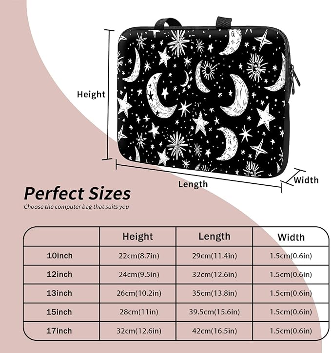 Laptop Sleeve Case Bag 15 inch, Moons Stars Slim Carrying Case Durable Handbag Travel Laptop Bag for 15 inch MacBook Air M3/M2/15 Pro/Surface Laptop 7/6/5/4/3/ Dell XPS 15 Plus