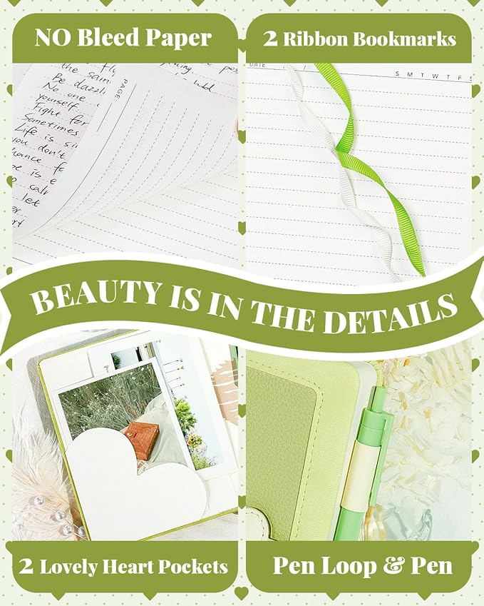 Journal for Women and Girls with Heart Buckle, 240 Pages Girls Diary Journal with Pen for Writing, Cute Daily Writing Journals for Women, B6 Pretty Journaling Hardcover Notebooks(Sage Green)