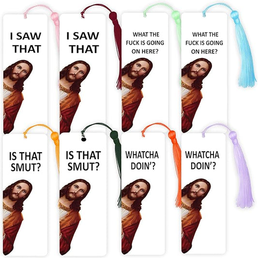 8 Pack Peeking Jesus Bookmark, Peeking Jesus is That Smut Bookmark, Peeking Jesus I Saw That Bookmark, Whatcha Doin'? (Multicolour)