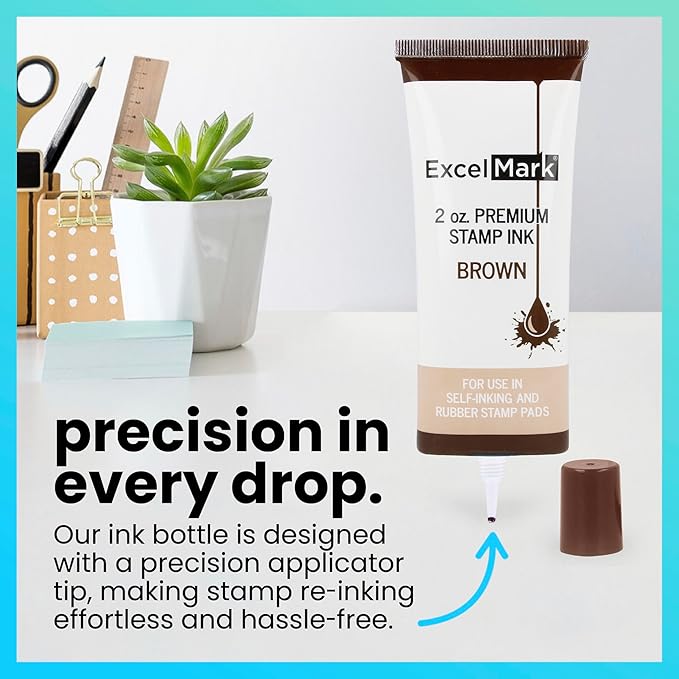 ExcelMark Self Inking Stamp Refill Ink - 2 oz. - Brown Ink