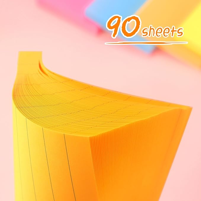 Lined Sticky Notes 3x3 Sticky Notes with Lines Self-Stick Notes Bright Color 4 Pads 90 Sheets/Pad (Orange)