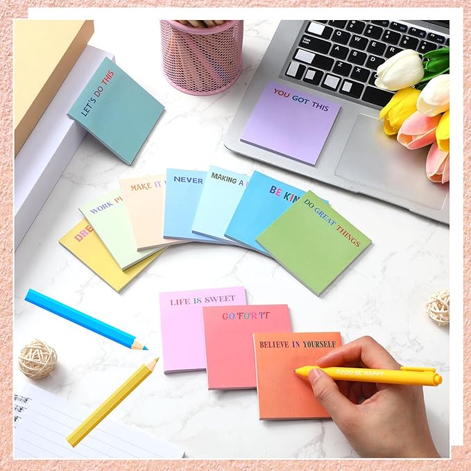 Yinder 24 Pcs Inspirational Sticky Notes with Lines Cute Motivational Sticky Notes Pad Employee Appreciation Gifts Bulk for Teacher Nurse Coworkers Office Supplies 3 x 3''(Morandi Color,Motivational)