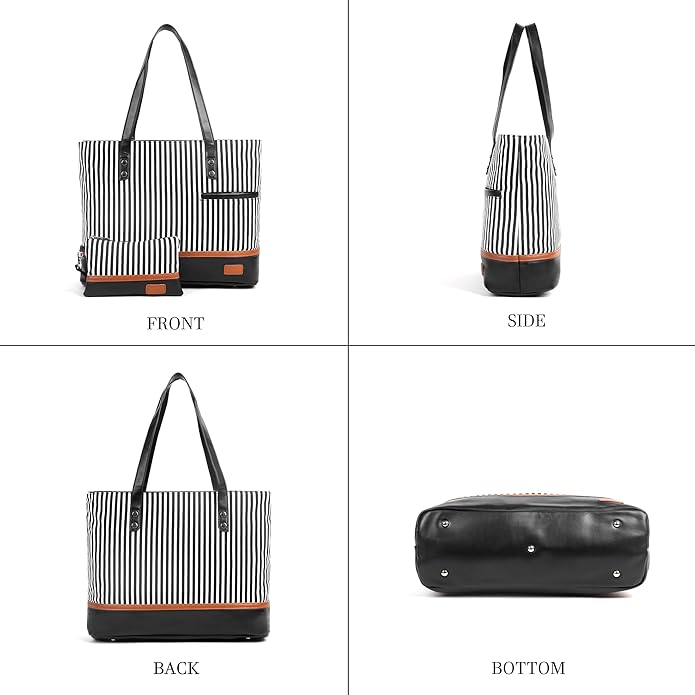 Laptop Tote Bag for Women, Waterproof Canvas Womens Work Shoulder Bag, Computer bag, Large Capacity Fits 15.6 inches Laptop