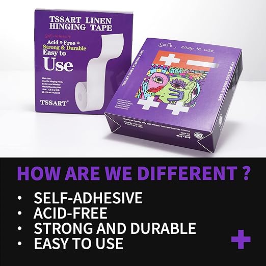 Linen Hinging Tape - Self-Adhesive Hinging Tape for Prints Matte Frames, Artwork Matting - Acid Free 1.25inch x 35ft