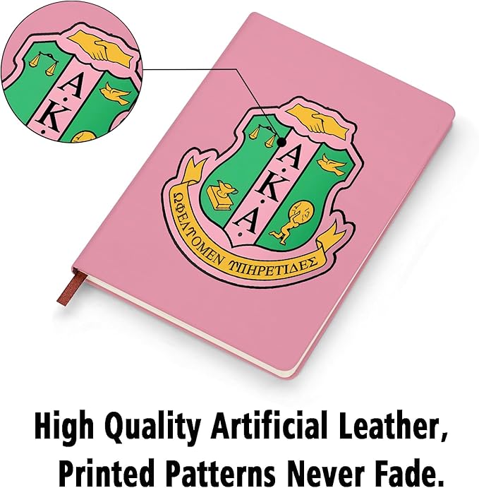 AKA Sorority Gift Leather Notebook for Women Girls Pink and Green Greek Sorority Journal Notebook Sisterhood Graduation Gift (1)