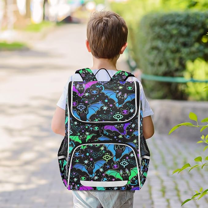 Magic Bat Backpack for Kids Boys Girls 16 Inch Backpack with Reflective Strip Elementary School Bag Removable Chest Strap
