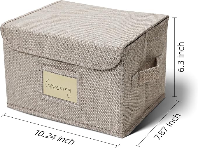 Vienrose Greeting Card Organizer Storage Box with 20 Removable Dividers, 84 Self-stick Labels, Perfect for Photos, Envelopes, Scrapbooking, Paper, Stickers Holder 1 Pack Beige