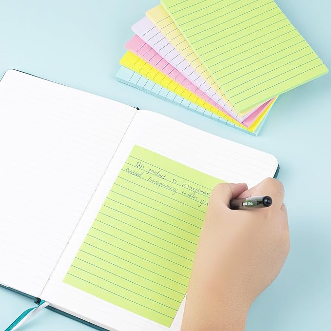Vanpad Lined Sticky Notes 4X6 in Pastel Ruled Post Stickies Colorful Super Sticking Memo Pads Its, 45 Sheets/pad, 18 Pads/Pack